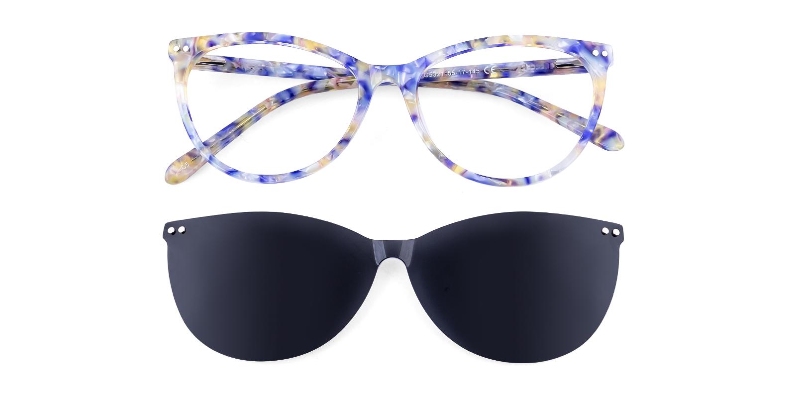 Teleoaneous Blue Acetate Eyeglasses , SpringHinges , UniversalBridgeFit , clip-on Frames from ABBE Glasses