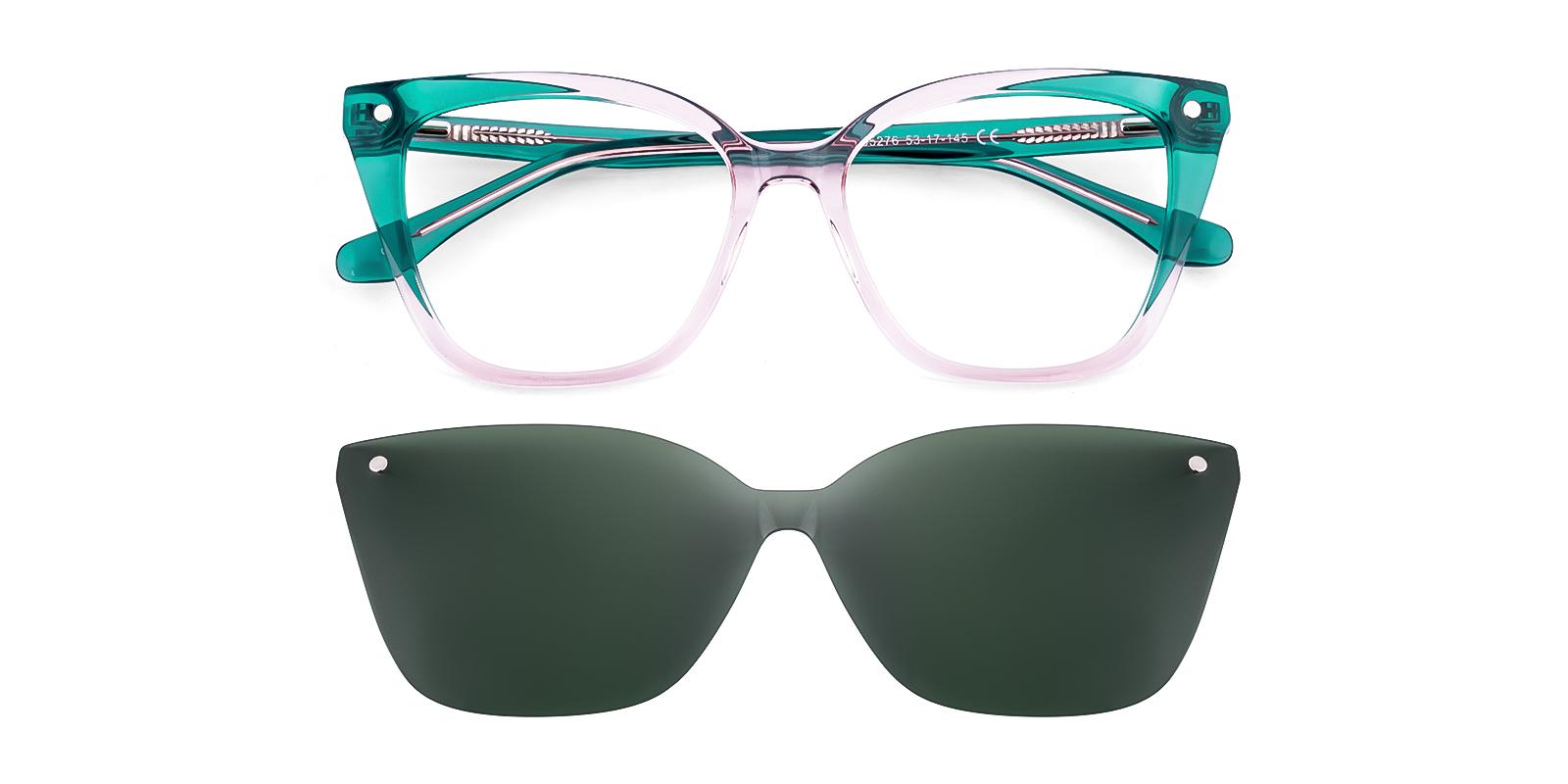 Iquan Green Acetate Eyeglasses , SpringHinges , UniversalBridgeFit , clip-on Frames from ABBE Glasses