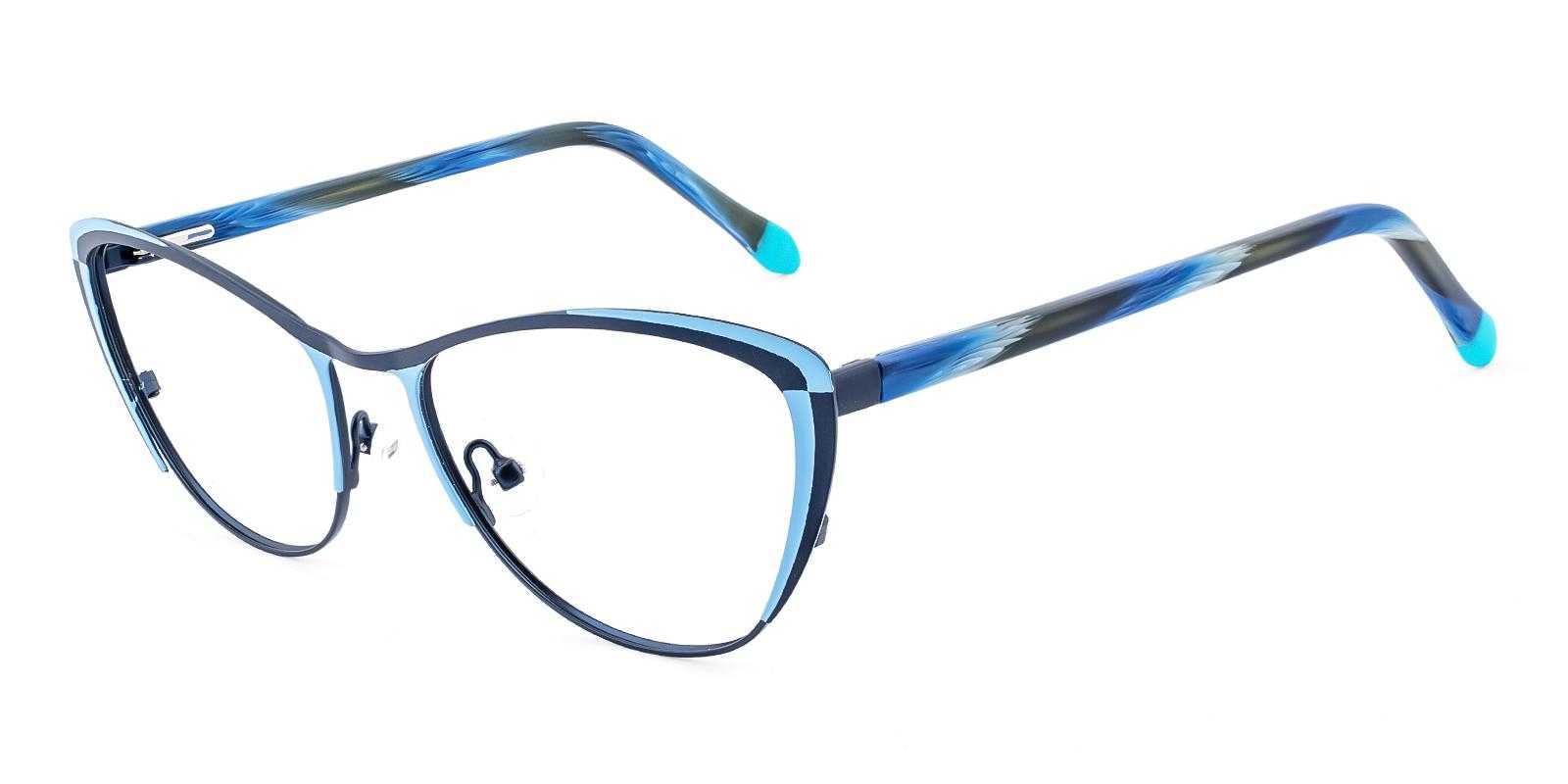 Arielle Blue Metal Eyeglasses , SpringHinges , NosePads Frames from ABBE Glasses