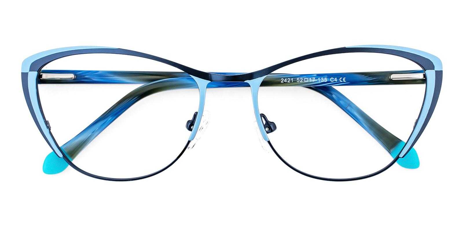 Arielle Blue Metal Eyeglasses , SpringHinges , NosePads Frames from ABBE Glasses